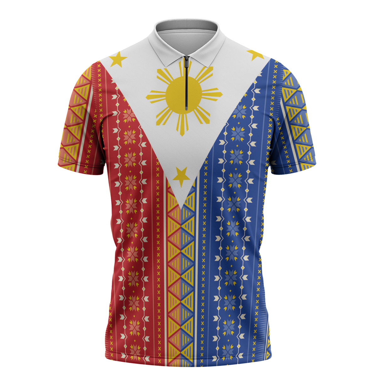 Philippines Sun Zipper Polo Shirt Igorot Tribal Inspiration LT05 Colorful - Polynesian Pride