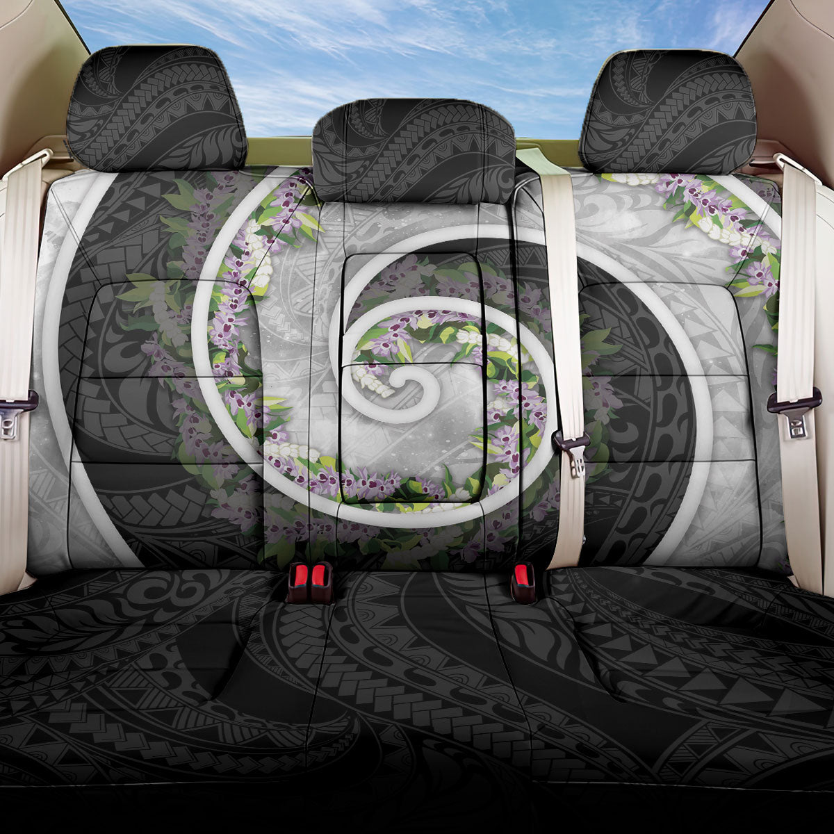 Piko Hawaii Back Car Seat Cover Polynesian Pattern With Maile Pikake Honohono Lei LT05 One Size Black - Polynesian Pride