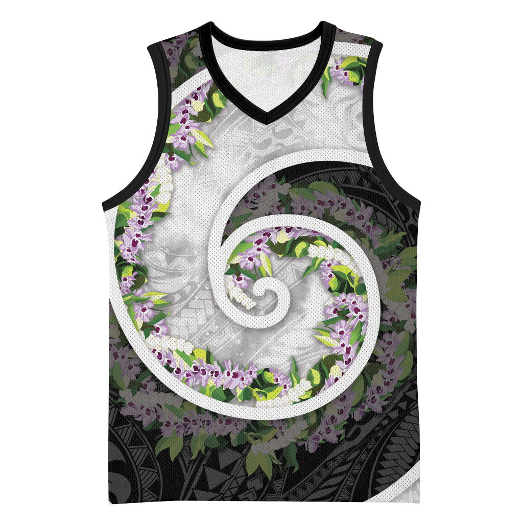 Piko Hawaii Basketball Jersey Polynesian Pattern With Maile Pikake Honohono Lei LT05 Unisex Black - Polynesian Pride