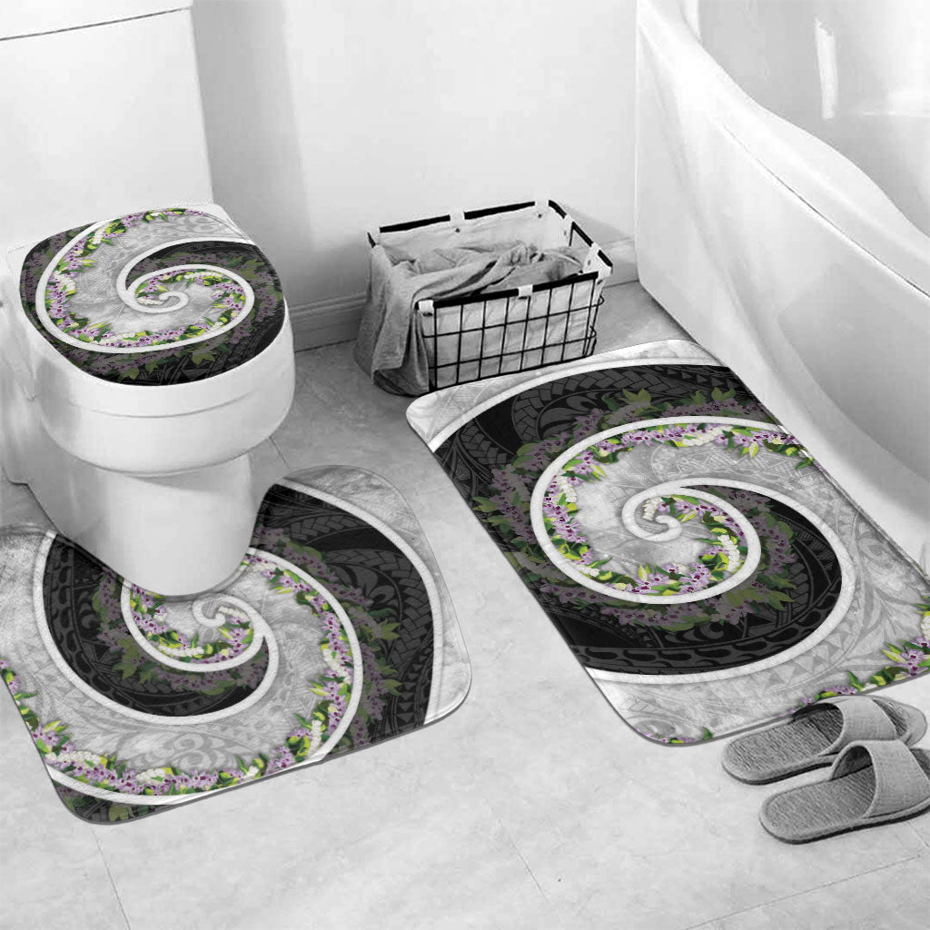 Piko Hawaii Bathroom Set Polynesian Pattern With Maile Pikake Honohono Lei LT05 Mat Set Only (3 pcs) One Size Black - Polynesian Pride