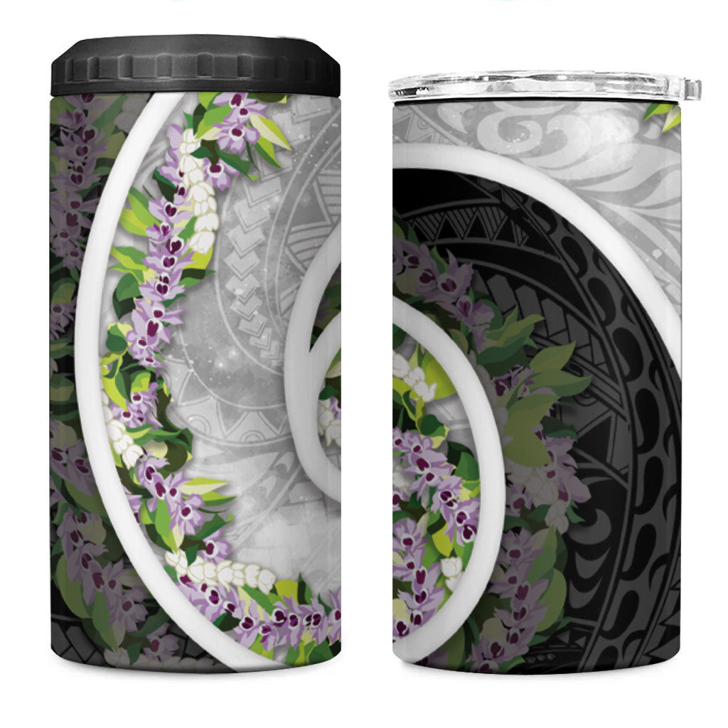 Piko Hawaii 4 in 1 Can Cooler Tumbler Polynesian Pattern With Maile Pikake Honohono Lei LT05 One Size: 16 oz Black - Polynesian Pride