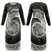 Piko Hawaii Couples Matching Long Sleeve Bodycon Dress and Hawaiian Shirt Polynesian Pattern With Maile Pikake Honohono Lei LT05 - Polynesian Pride