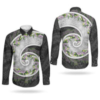 Piko Hawaii Couples Matching Off Shoulder Maxi Dress and Long Sleeve Button Shirt Polynesian Pattern With Maile Pikake Honohono Lei LT05 - Polynesian Pride