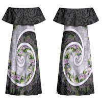Piko Hawaii Couples Matching Off Shoulder Maxi Dress and Long Sleeve Button Shirt Polynesian Pattern With Maile Pikake Honohono Lei LT05 - Polynesian Pride