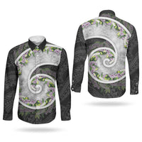 Piko Hawaii Couples Matching Off Shoulder Short Dress and Long Sleeve Button Shirt Polynesian Pattern With Maile Pikake Honohono Lei LT05 - Polynesian Pride