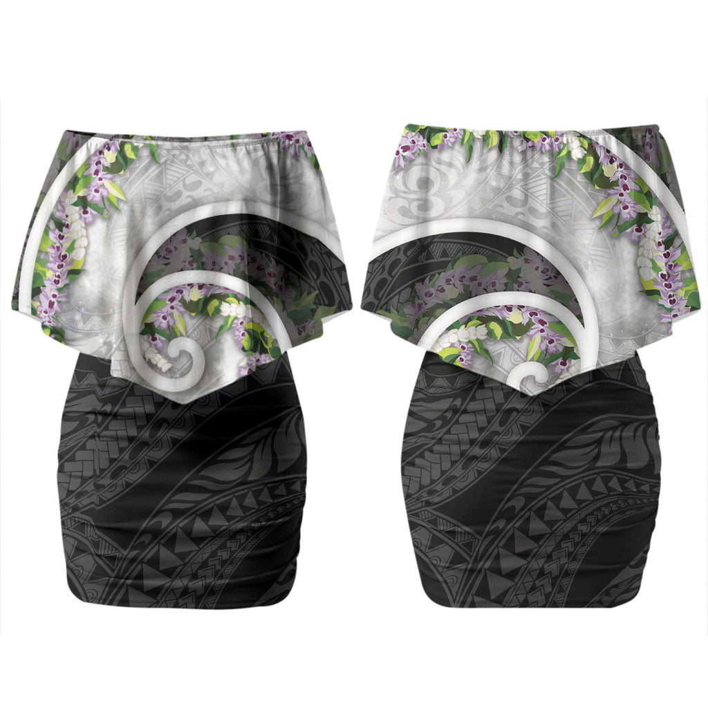 Piko Hawaii Couples Matching Off Shoulder Short Dress and Long Sleeve Button Shirt Polynesian Pattern With Maile Pikake Honohono Lei LT05 - Polynesian Pride
