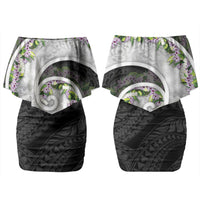 Piko Hawaii Couples Matching Off Shoulder Short Dress and Long Sleeve Button Shirt Polynesian Pattern With Maile Pikake Honohono Lei LT05 - Polynesian Pride