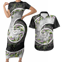 Piko Hawaii Couples Matching Short Sleeve Bodycon Dress and Hawaiian Shirt Polynesian Pattern With Maile Pikake Honohono Lei LT05 Black - Polynesian Pride