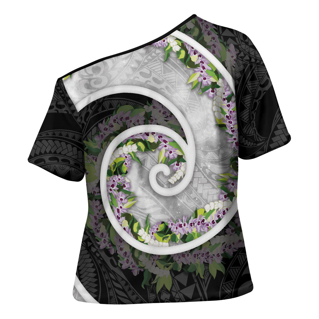 Piko Hawaii Cross Shoulder Shirt Polynesian Pattern With Maile Pikake Honohono Lei LT05 - Polynesian Pride