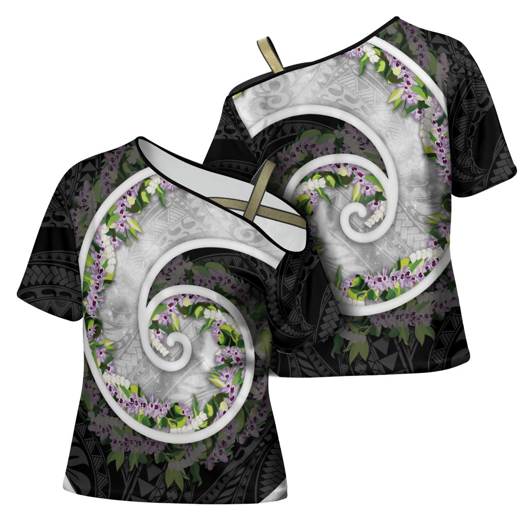 Piko Hawaii Cross Shoulder Shirt Polynesian Pattern With Maile Pikake Honohono Lei LT05 - Polynesian Pride