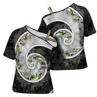 Piko Hawaii Cross Shoulder Shirt Polynesian Pattern With Maile Pikake Honohono Lei LT05 - Polynesian Pride