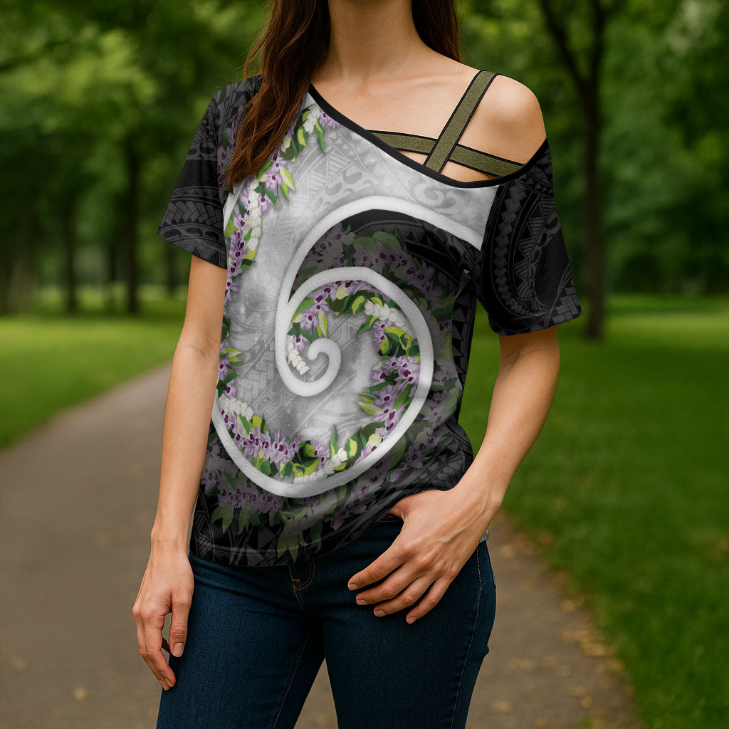 Piko Hawaii Cross Shoulder Shirt Polynesian Pattern With Maile Pikake Honohono Lei LT05 - Polynesian Pride