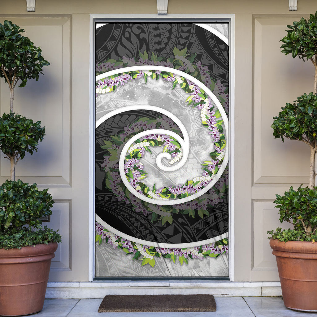 Piko Hawaii Door Cover Polynesian Pattern With Maile Pikake Honohono Lei LT05 Black - Polynesian Pride