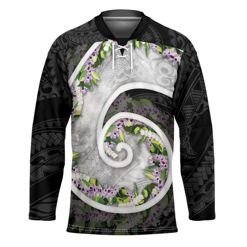 Piko Hawaii Hockey Jersey Polynesian Pattern With Maile Pikake Honohono Lei LT05 Unisex Black - Polynesian Pride
