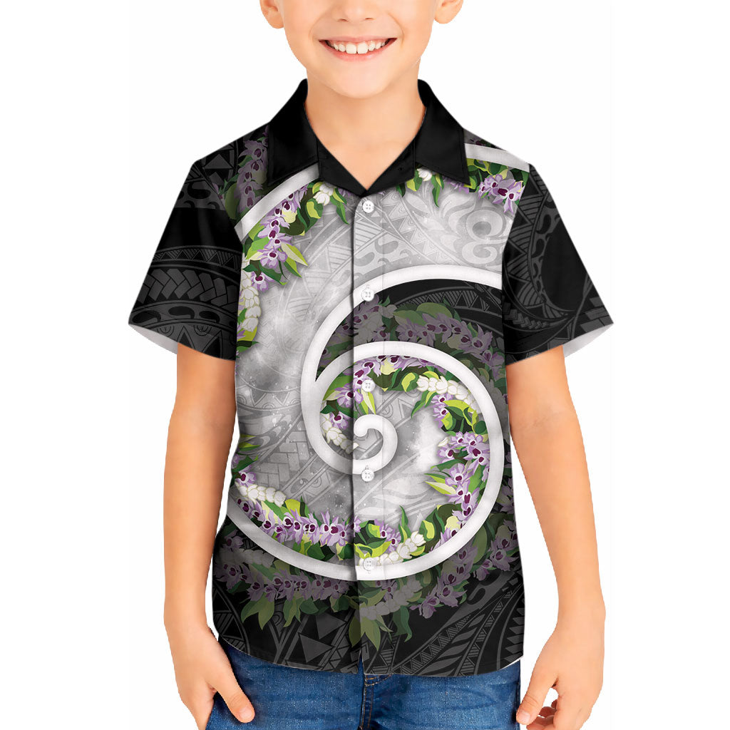 Piko Hawaii Kid Hawaiian Shirt Polynesian Pattern With Maile Pikake Honohono Lei LT05 Kid Black - Polynesian Pride