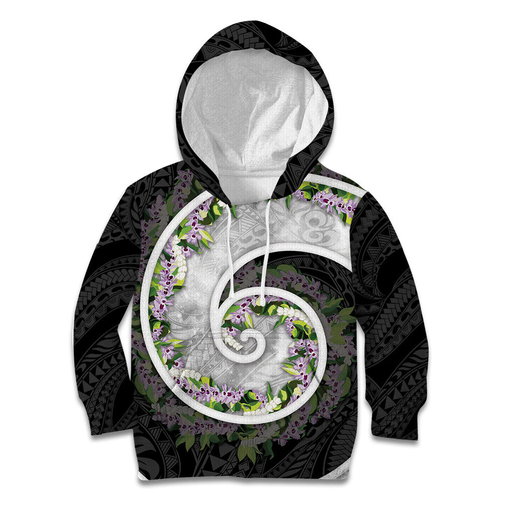 Piko Hawaii Kid Hoodie Polynesian Pattern With Maile Pikake Honohono Lei LT05 Hoodie Black - Polynesian Pride