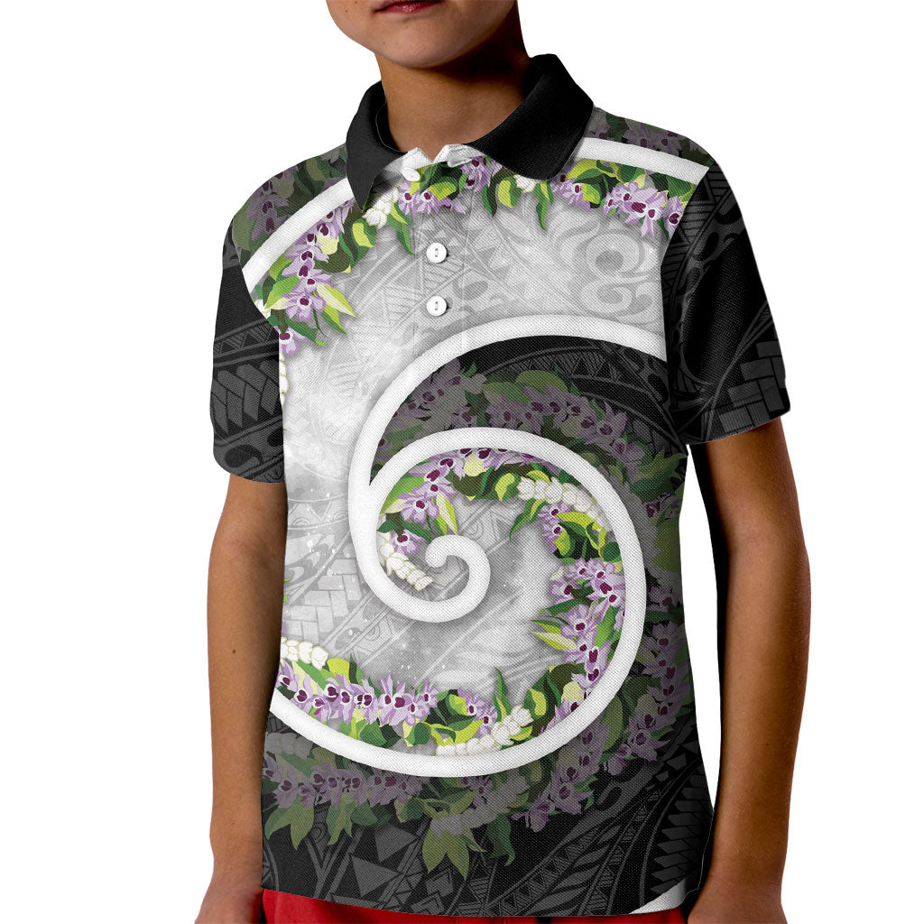 Piko Hawaii Kid Polo Shirt Polynesian Pattern With Maile Pikake Honohono Lei LT05 Kid Black - Polynesian Pride