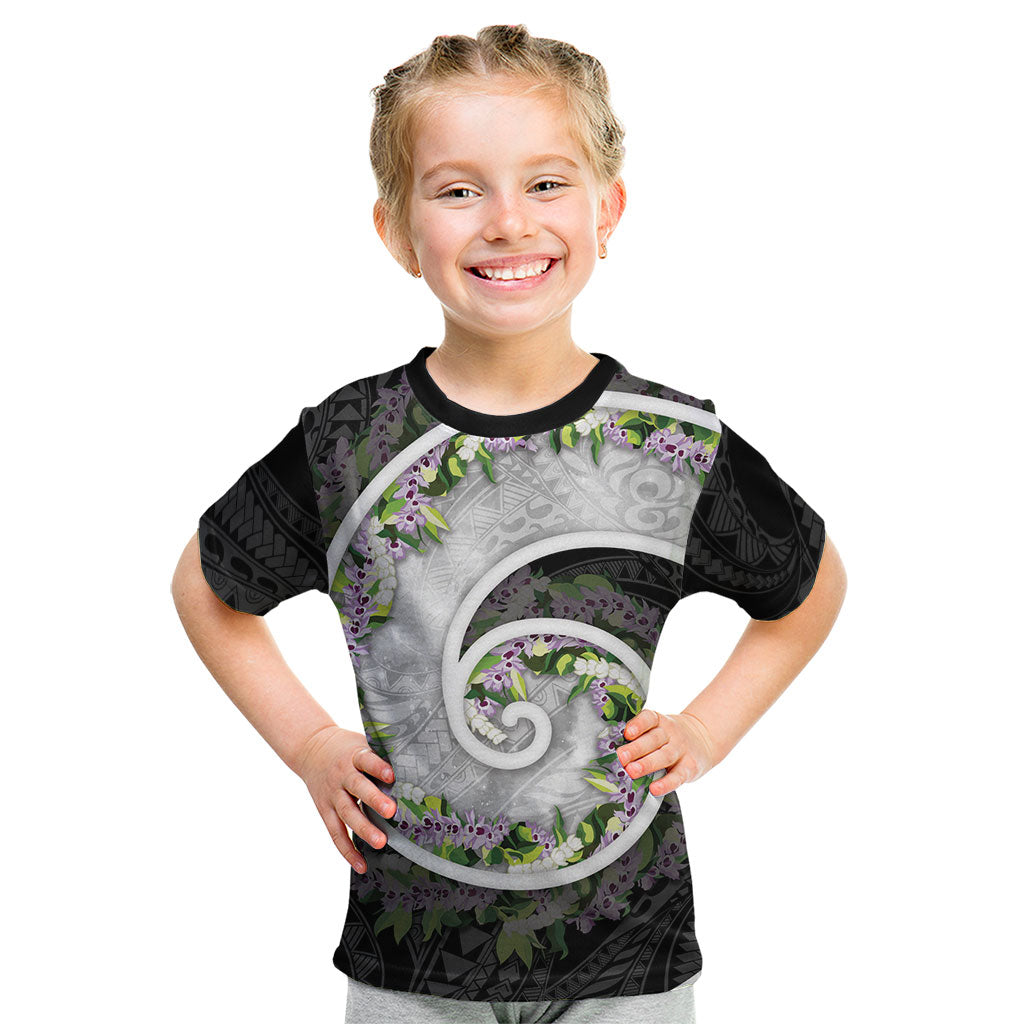 Piko Hawaii Kid T Shirt Polynesian Pattern With Maile Pikake Honohono Lei LT05 Black - Polynesian Pride