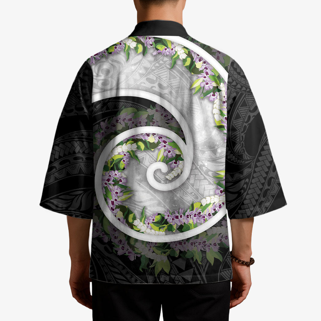 Piko Hawaii Kimono Polynesian Pattern With Maile Pikake Honohono Lei LT05 - Polynesian Pride