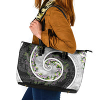 Piko Hawaii Leather Tote Bag Polynesian Pattern With Maile Pikake Honohono Lei LT05 Black - Polynesian Pride