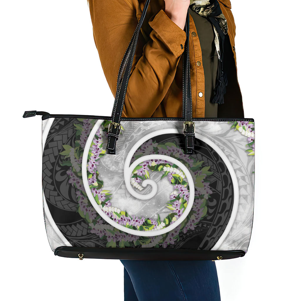 Piko Hawaii Leather Tote Bag Polynesian Pattern With Maile Pikake Honohono Lei LT05 - Polynesian Pride
