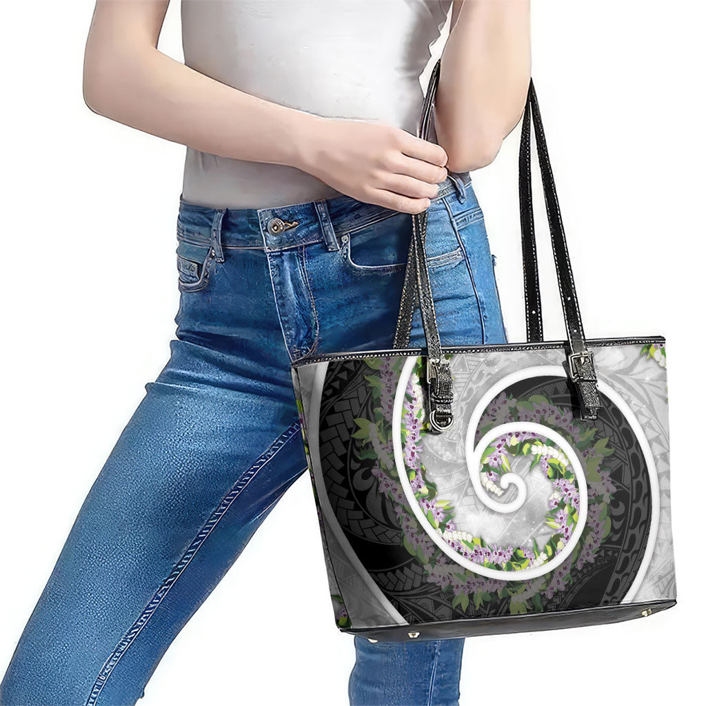 Piko Hawaii Leather Tote Bag Polynesian Pattern With Maile Pikake Honohono Lei LT05 - Polynesian Pride