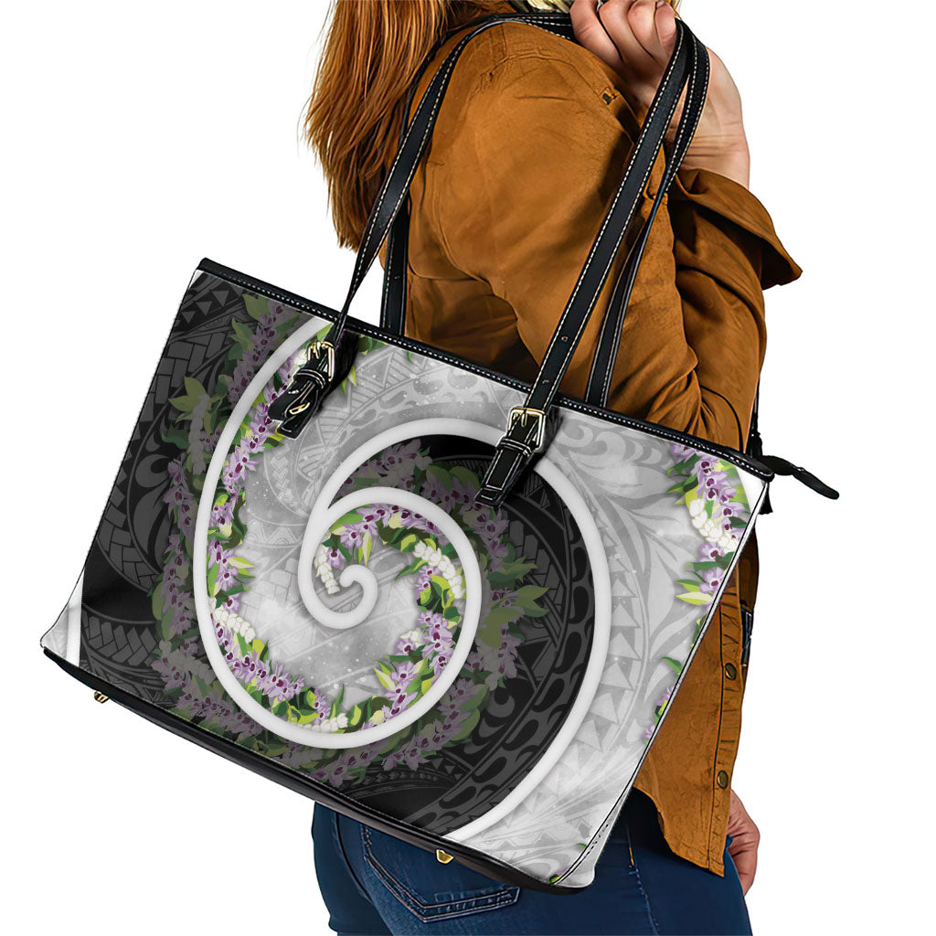 Piko Hawaii Leather Tote Bag Polynesian Pattern With Maile Pikake Honohono Lei LT05 - Polynesian Pride