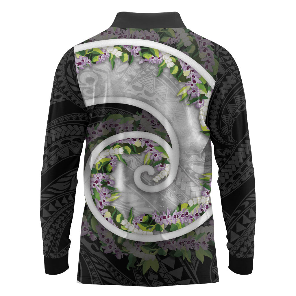 Piko Hawaii Long Sleeve Polo Shirt Polynesian Pattern With Maile Pikake Honohono Lei LT05 - Polynesian Pride
