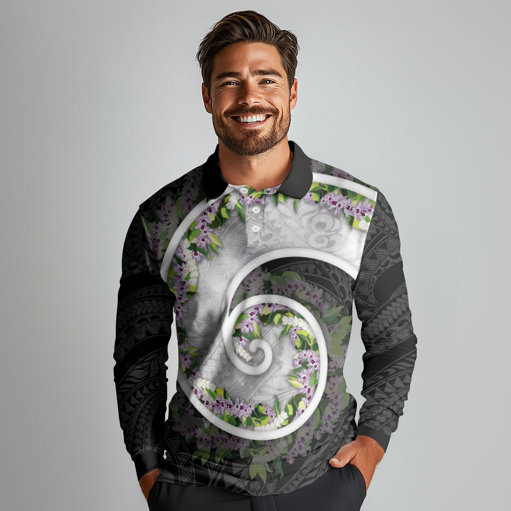 Piko Hawaii Long Sleeve Polo Shirt Polynesian Pattern With Maile Pikake Honohono Lei LT05 - Polynesian Pride