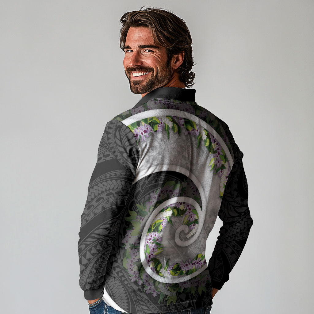 Piko Hawaii Long Sleeve Polo Shirt Polynesian Pattern With Maile Pikake Honohono Lei LT05 - Polynesian Pride