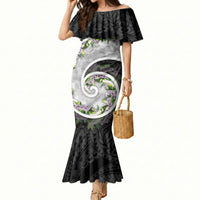 Piko Hawaii Mermaid Dress Polynesian Pattern With Maile Pikake Honohono Lei LT05 Women Black - Polynesian Pride