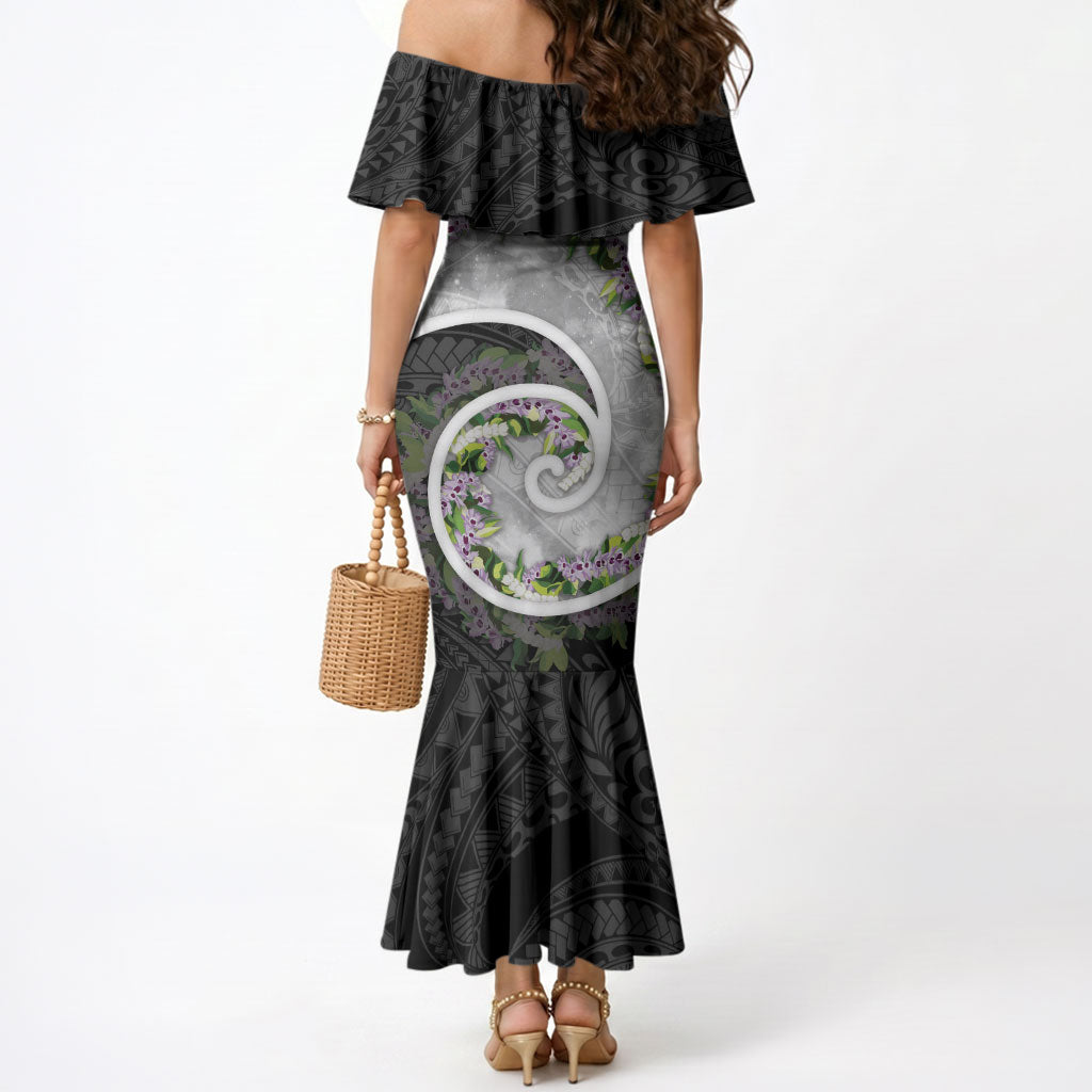 Piko Hawaii Mermaid Dress Polynesian Pattern With Maile Pikake Honohono Lei LT05 - Polynesian Pride