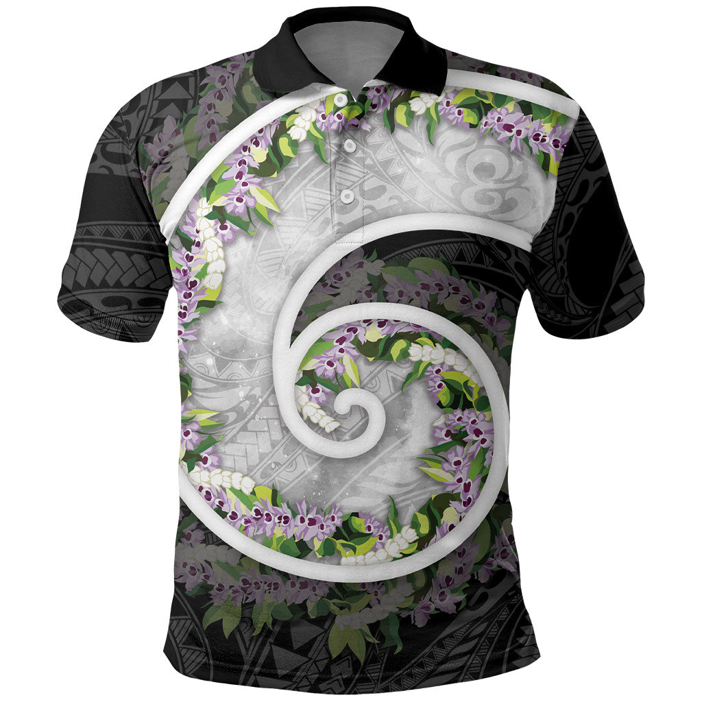 Piko Hawaii Polo Shirt Polynesian Pattern With Maile Pikake Honohono Lei LT05 Black - Polynesian Pride