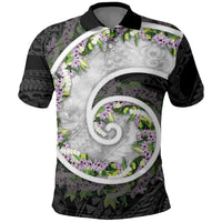 Piko Hawaii Polo Shirt Polynesian Pattern With Maile Pikake Honohono Lei LT05 Black - Polynesian Pride