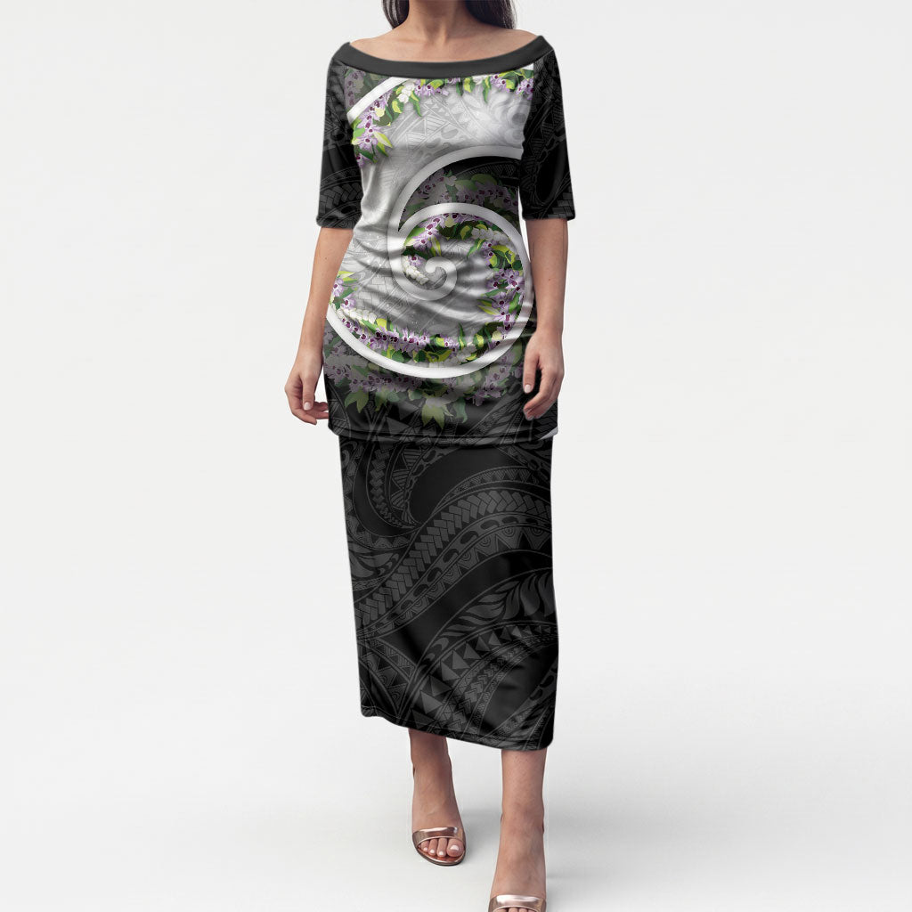 Piko Hawaii Puletasi Polynesian Pattern With Maile Pikake Honohono Lei LT05 Long Dress Black - Polynesian Pride