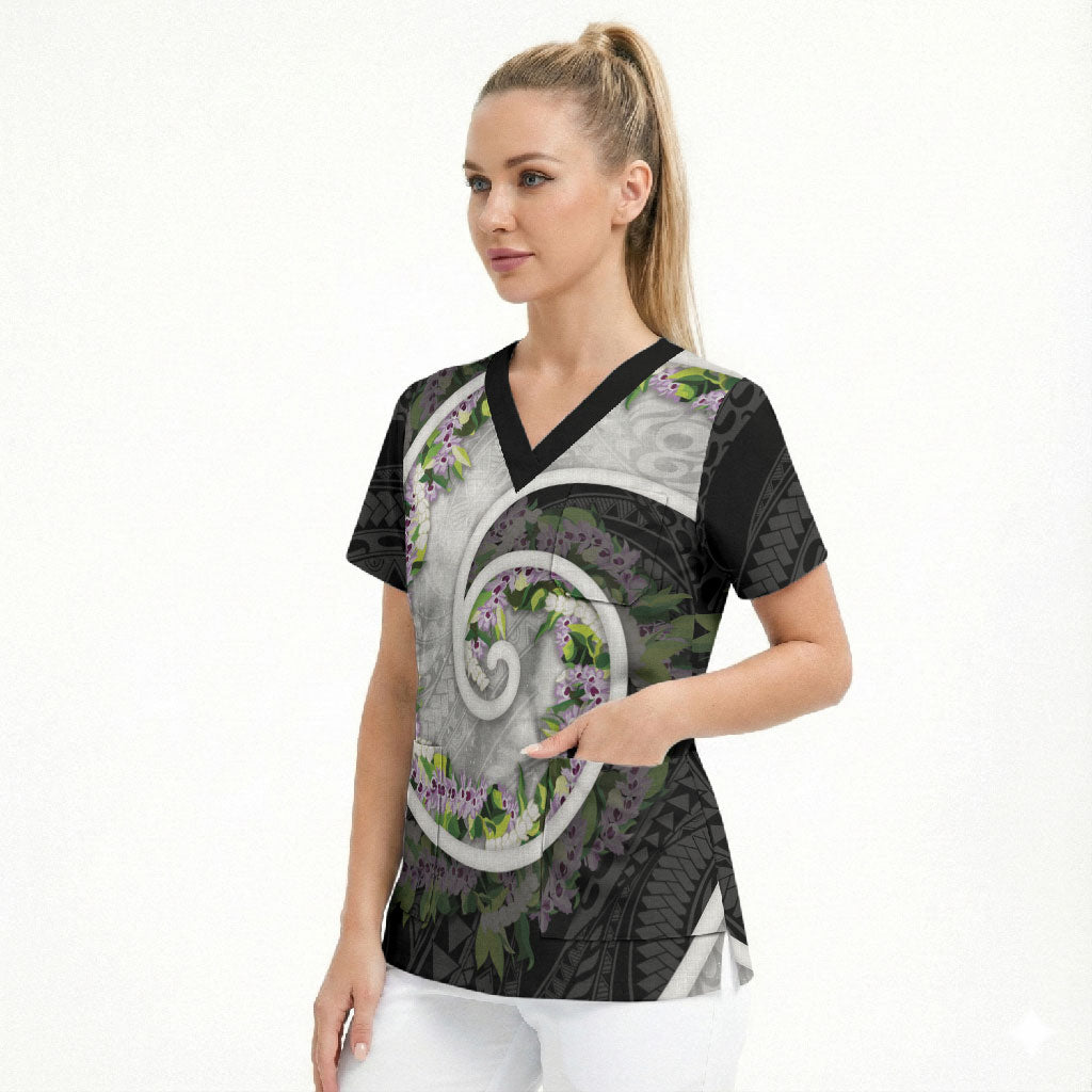 Piko Hawaii Scrub Top Polynesian Pattern With Maile Pikake Honohono Lei LT05 - Polynesian Pride