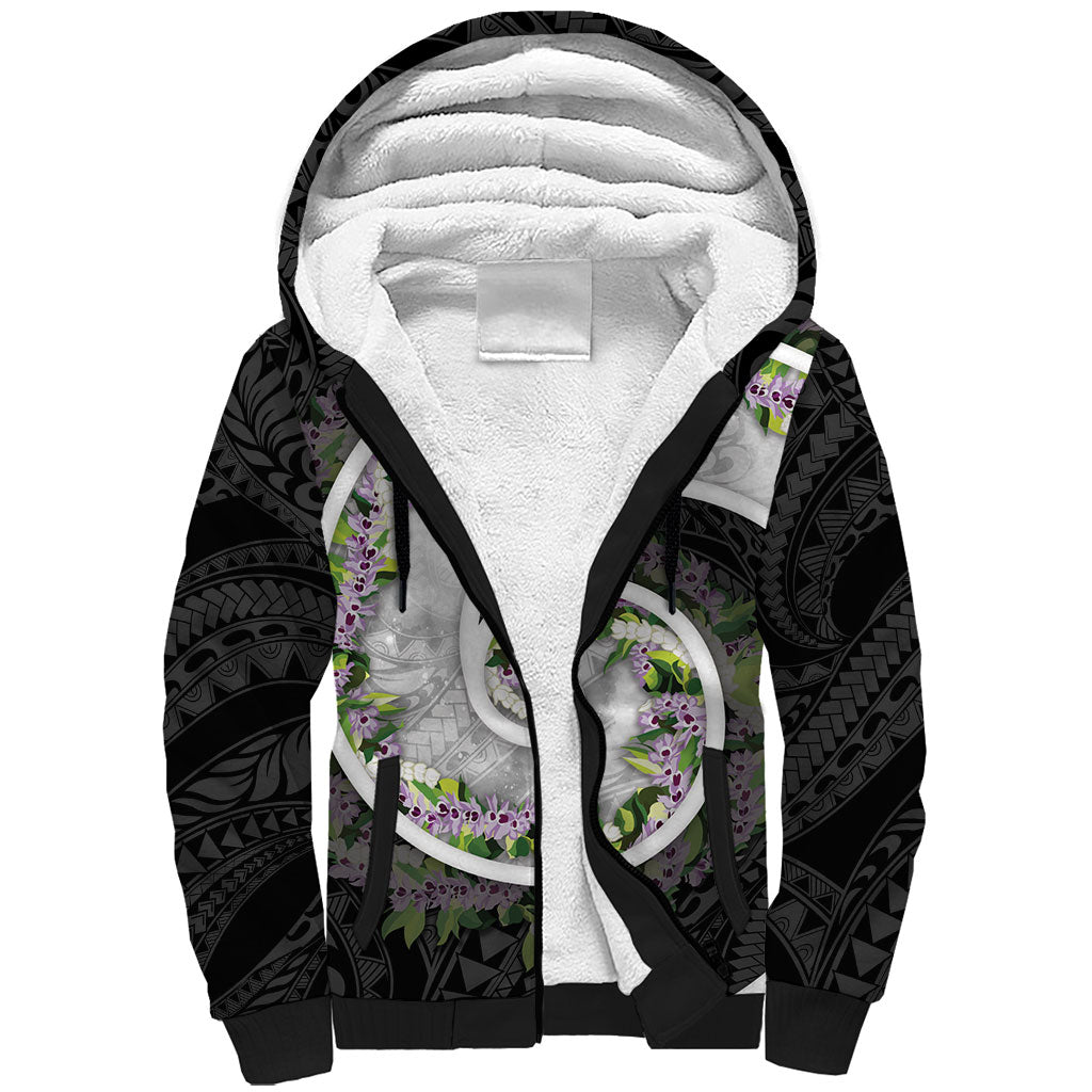 Piko Hawaii Sherpa Hoodie Polynesian Pattern With Maile Pikake Honohono Lei LT05 Unisex Black - Polynesian Pride