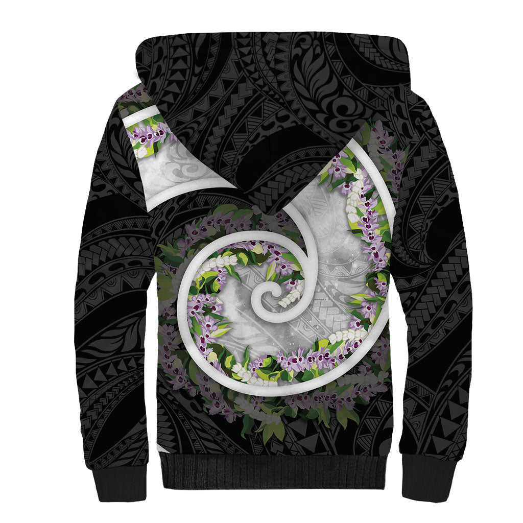 Piko Hawaii Sherpa Hoodie Polynesian Pattern With Maile Pikake Honohono Lei LT05 - Polynesian Pride
