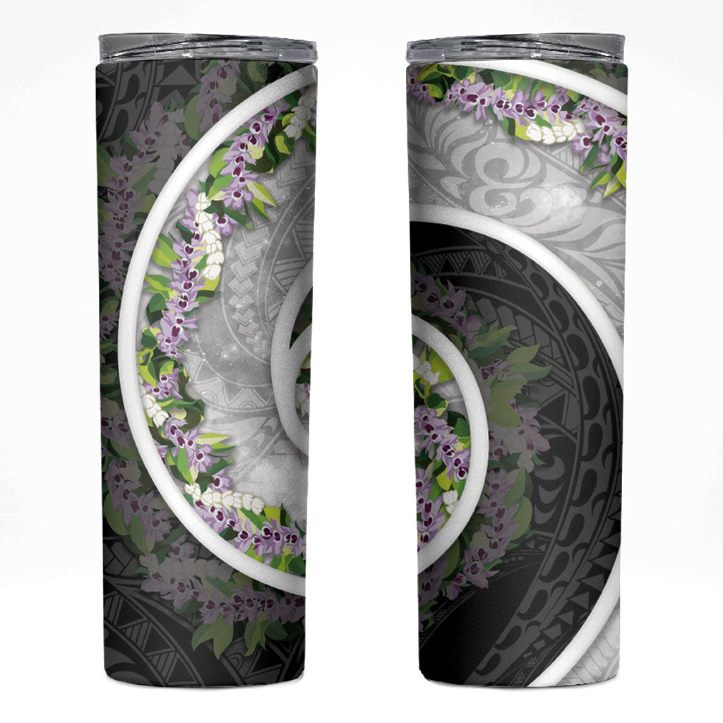 Piko Hawaii Skinny Tumbler Polynesian Pattern With Maile Pikake Honohono Lei LT05 Black - Polynesian Pride
