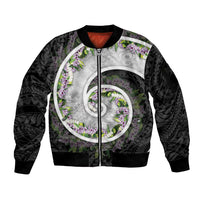 Piko Hawaii Sleeve Zip Bomber Jacket Polynesian Pattern With Maile Pikake Honohono Lei LT05 Unisex Black - Polynesian Pride