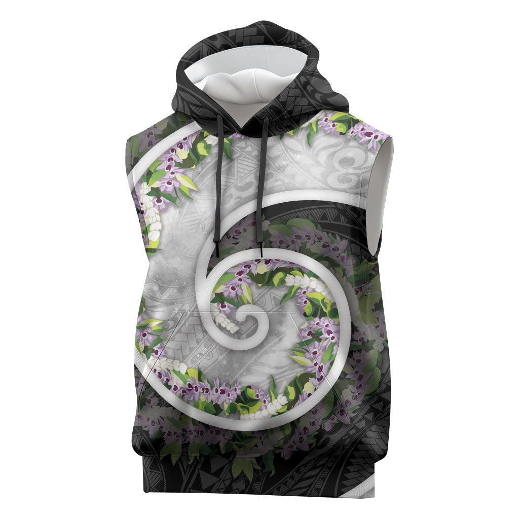 Piko Hawaii Sleeveless Hoodie Polynesian Pattern With Maile Pikake Honohono Lei LT05 Black - Polynesian Pride