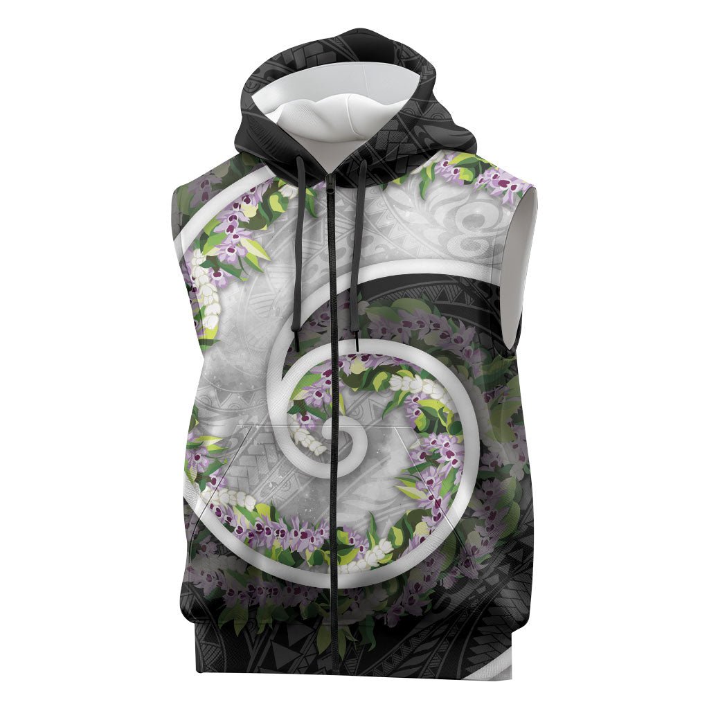 Piko Hawaii Sleeveless Zip Hoodie Polynesian Pattern With Maile Pikake Honohono Lei LT05 Black - Polynesian Pride