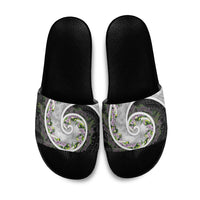 Piko Hawaii Slide Sandals Polynesian Pattern With Maile Pikake Honohono Lei LT05 Black - Polynesian Pride