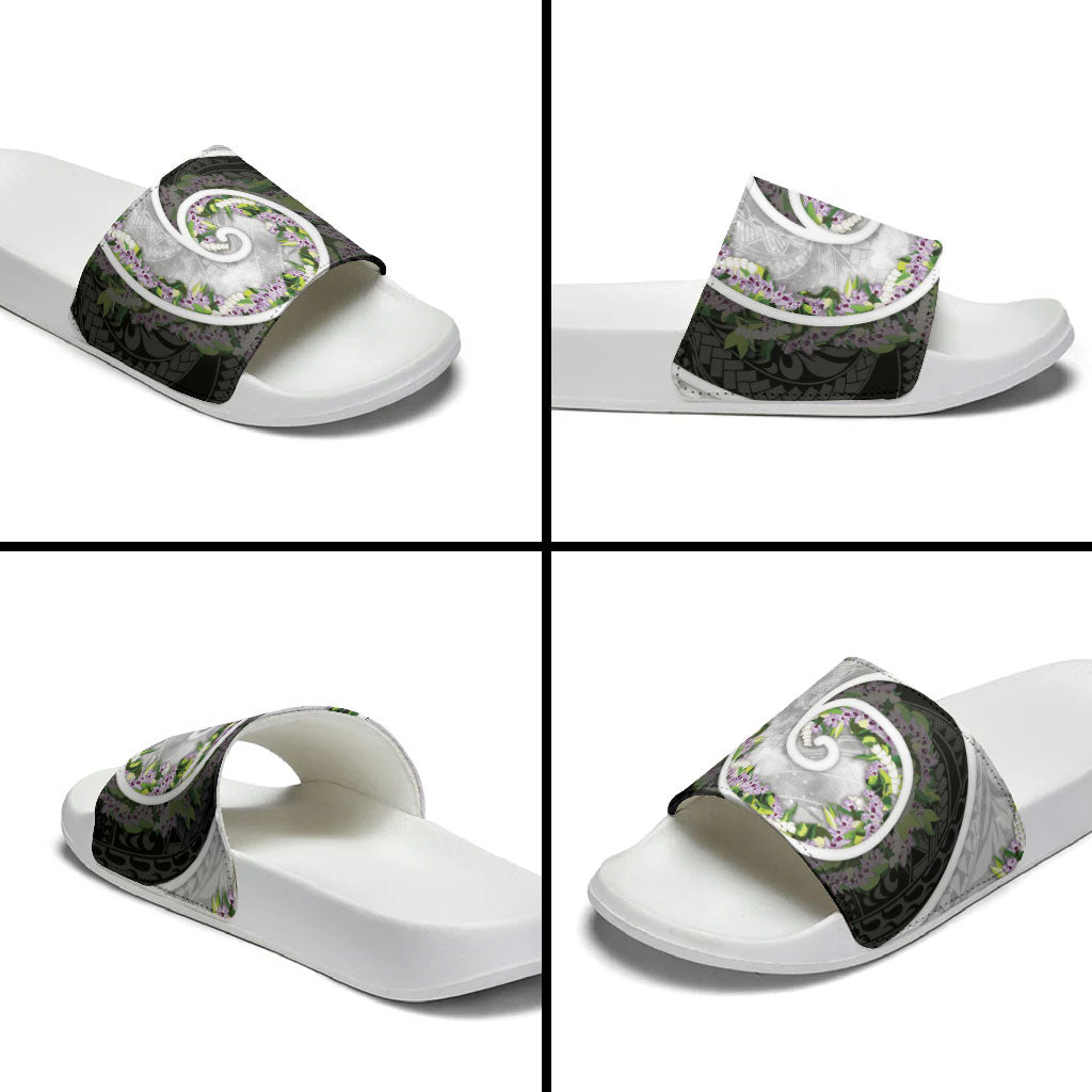 Piko Hawaii Slide Sandals Polynesian Pattern With Maile Pikake Honohono Lei LT05 - Polynesian Pride