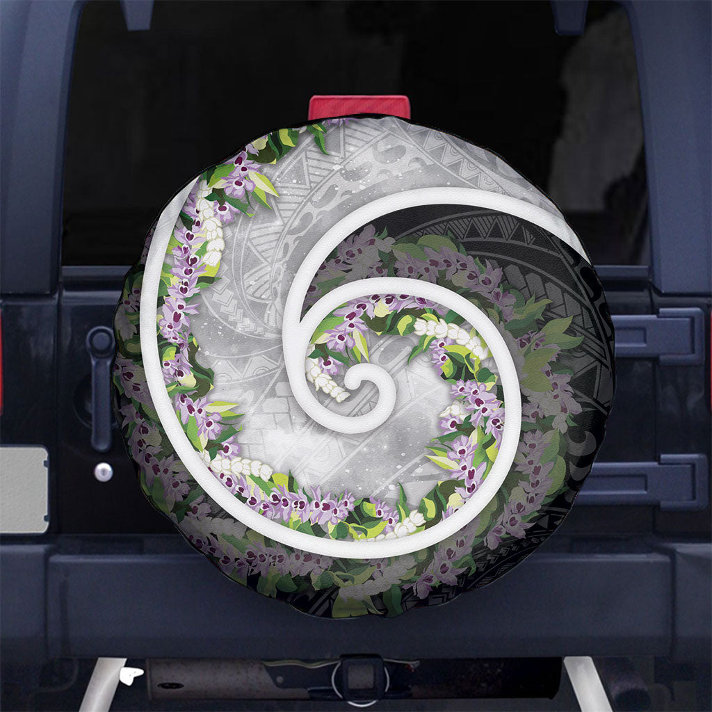 Piko Hawaii Spare Tire Cover Polynesian Pattern With Maile Pikake Honohono Lei LT05 No hole Black - Polynesian Pride