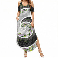 Piko Hawaii Summer Maxi Dress Polynesian Pattern With Maile Pikake Honohono Lei LT05 Women Black - Polynesian Pride