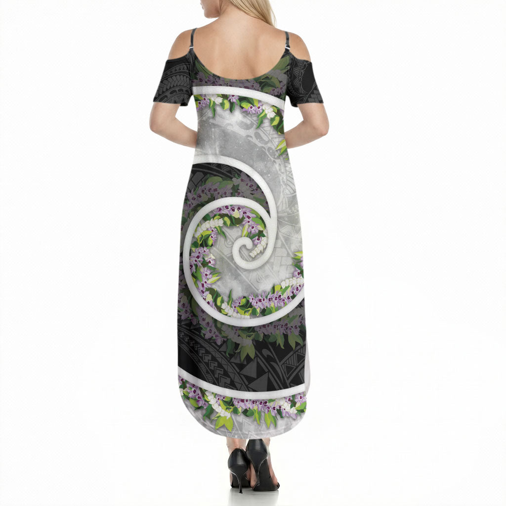 Piko Hawaii Summer Maxi Dress Polynesian Pattern With Maile Pikake Honohono Lei LT05 - Polynesian Pride