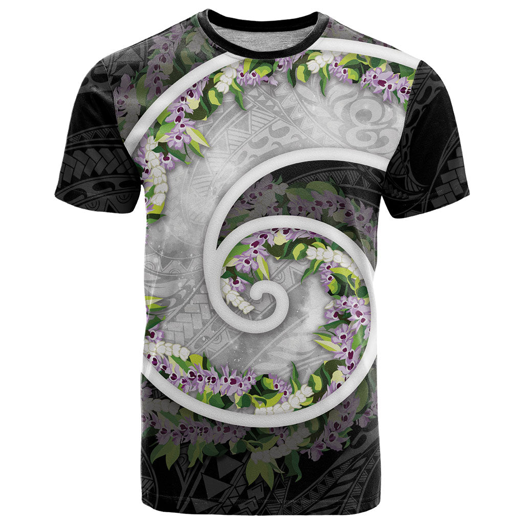 Piko Hawaii T Shirt Polynesian Pattern With Maile Pikake Honohono Lei LT05 Black - Polynesian Pride