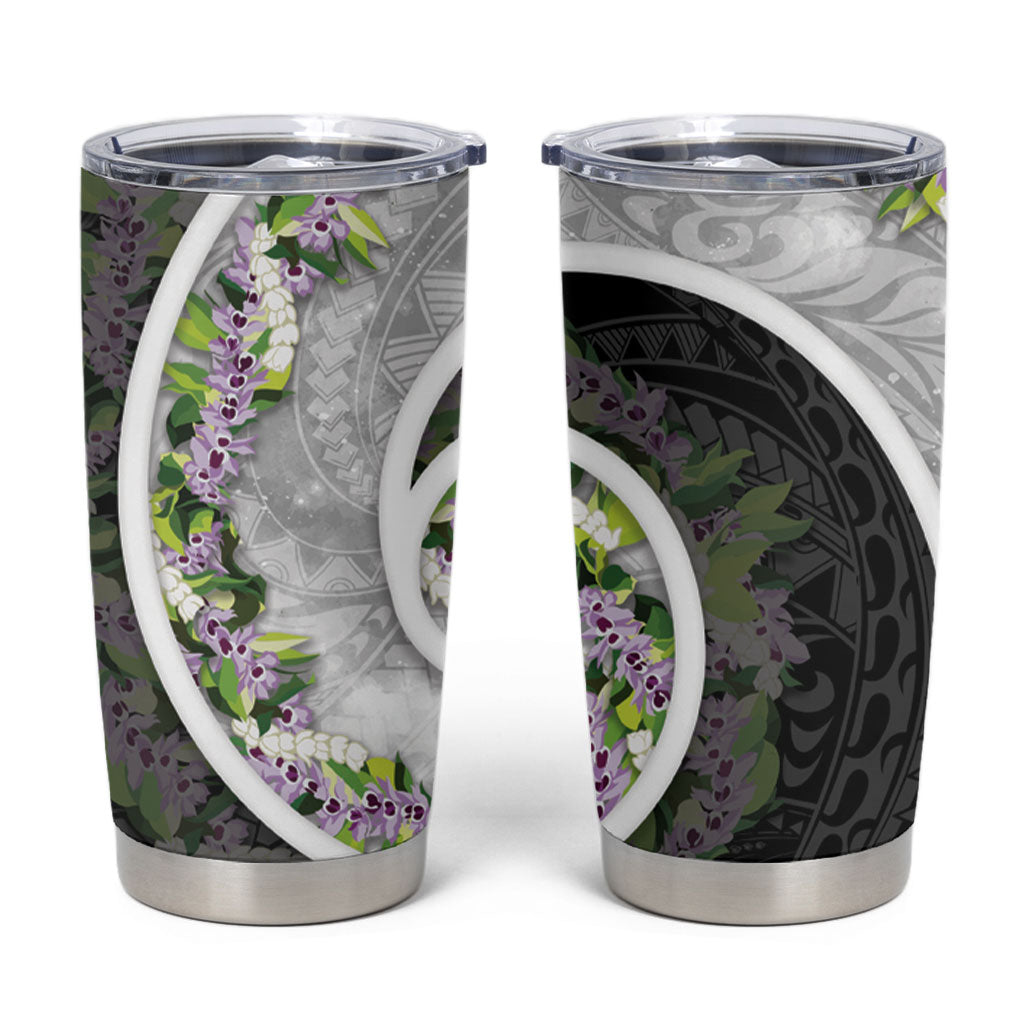 Piko Hawaii Tumbler Cup Polynesian Pattern With Maile Pikake Honohono Lei LT05 Black - Polynesian Pride