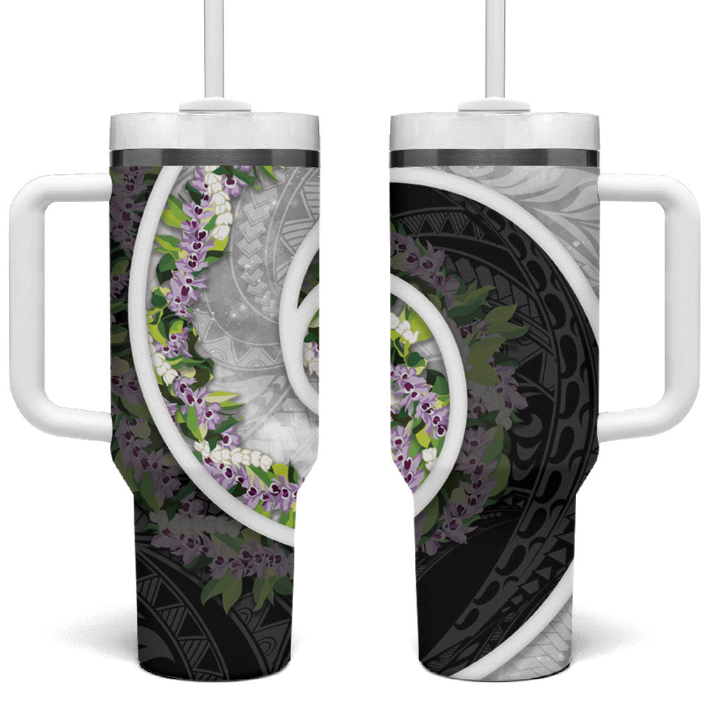 Piko Hawaii Tumbler With Handle Polynesian Pattern With Maile Pikake Honohono Lei LT05 One Size: 40 oz Black - Polynesian Pride